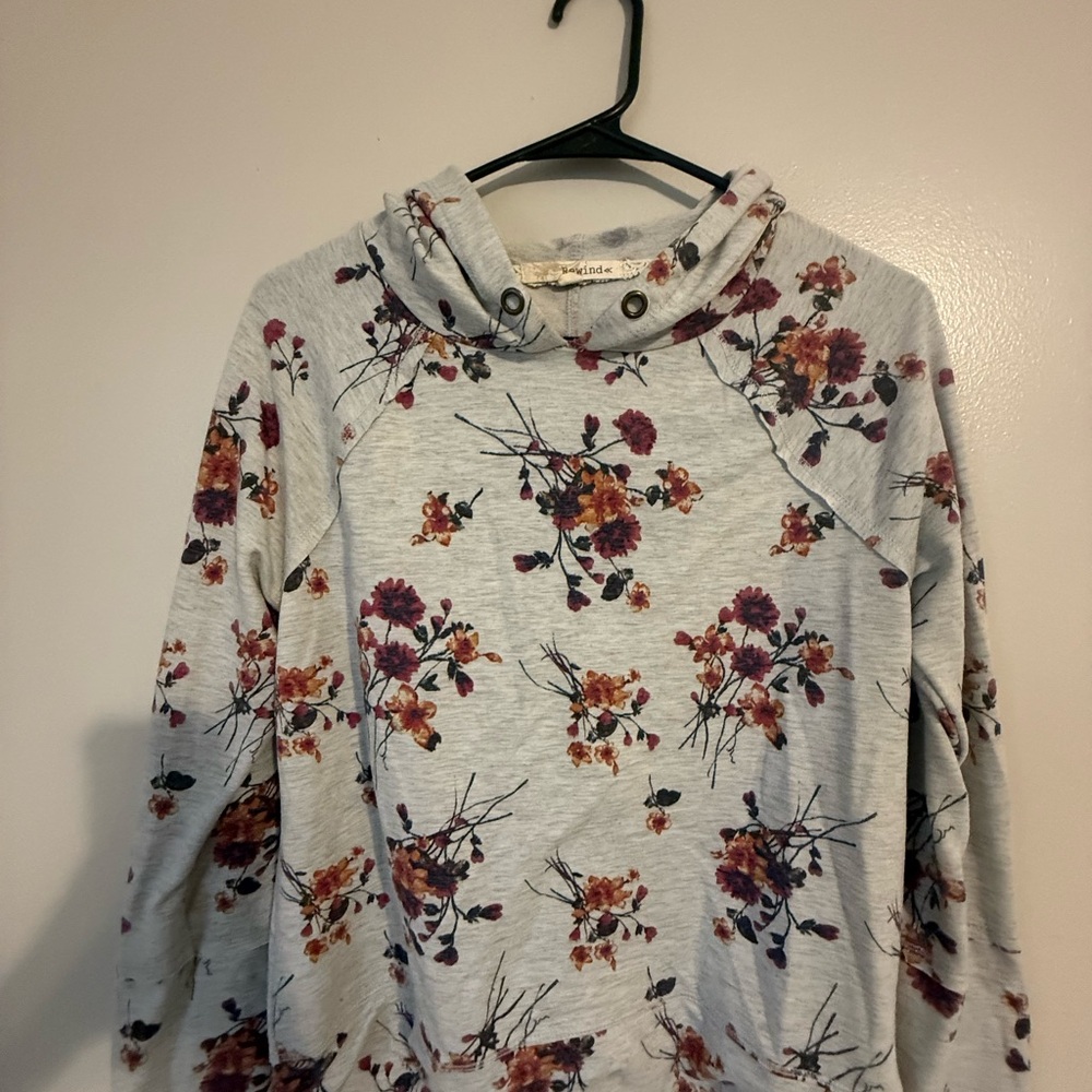 Rewind Floral Women's Hoodie - Gray and Red